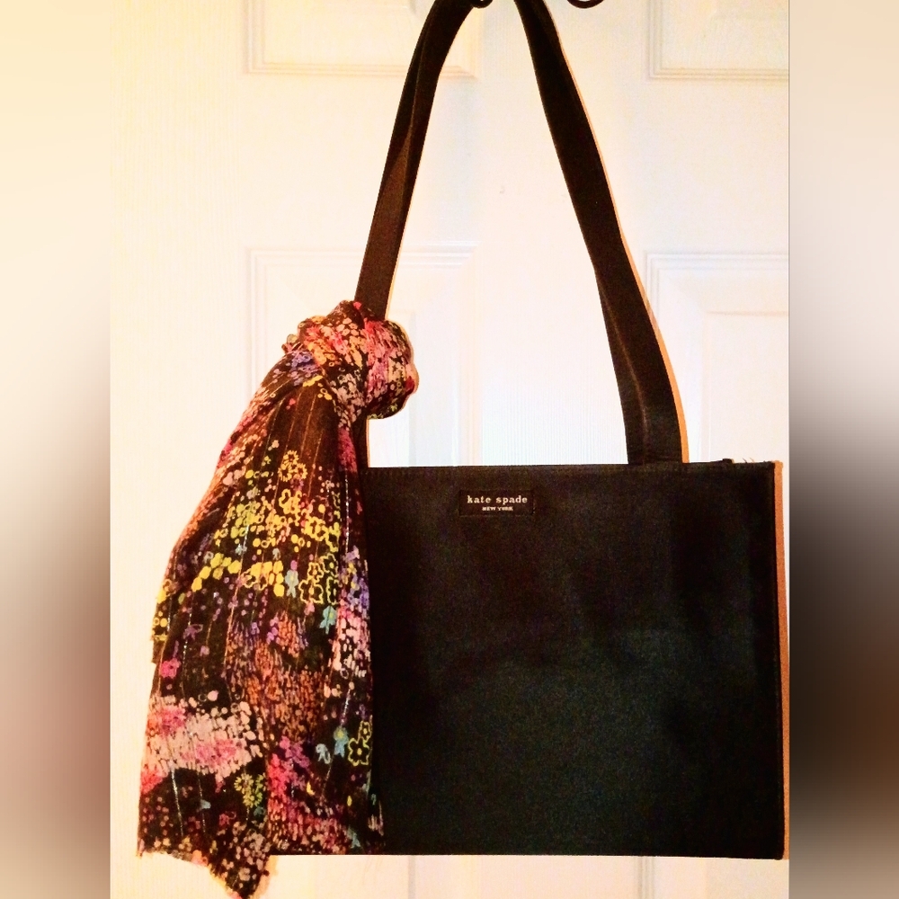 kate spade Black Satin Tote with Shoulder StrapsA54